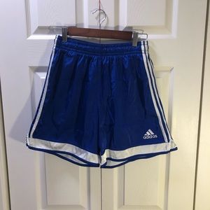 adidas Vintage Shiny Satin Vigo Soccer Shorts. Blue, Size Large